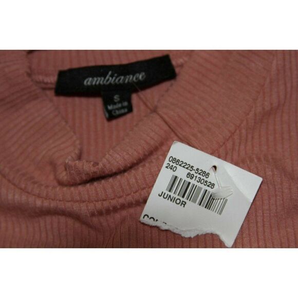 Ambiance High Neck Bodysuit Ribbed Knit Pink Sleeveless Lightweight Junior S NEW - Picture 4 of 5